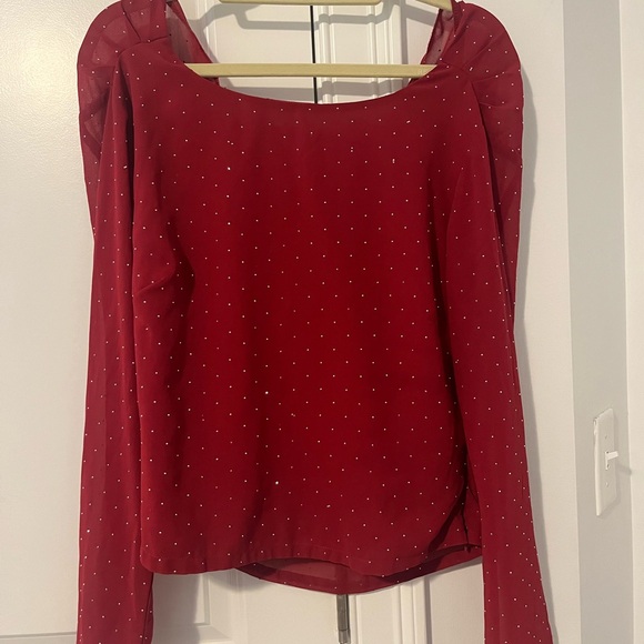 Rhinestone Cowl Back Red Top - Picture 2 of 3